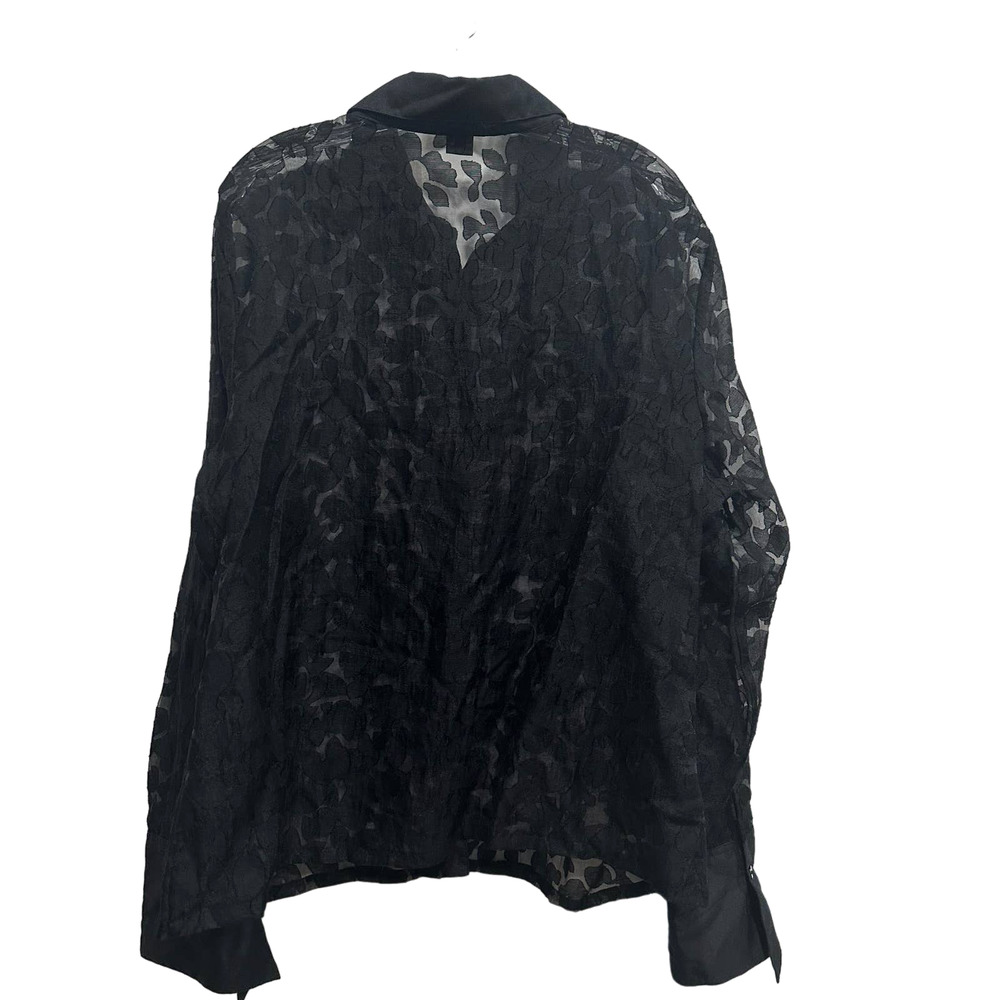 Silkland Women's Plus Size 2X Long Sleeve Linen Blend Button Front Sheer Black